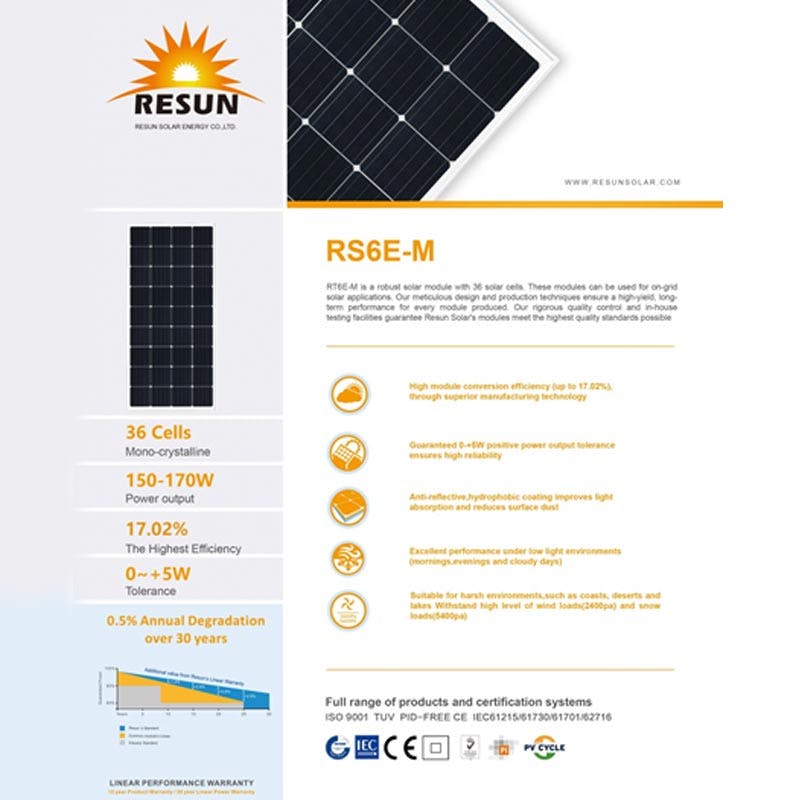 Panel Solar 160W 12V Policristalino RESUN thumbnail